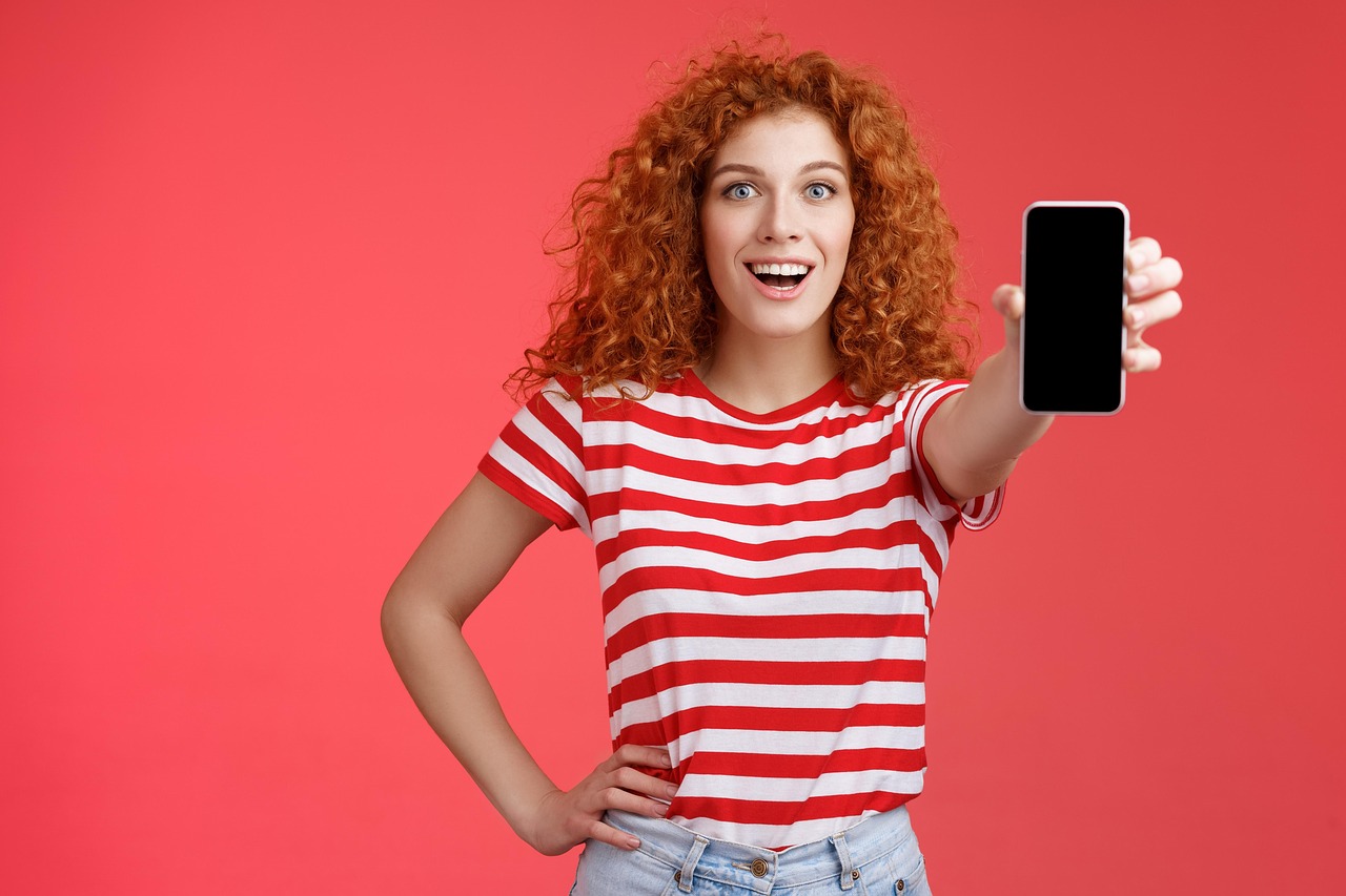 mobile banking app woman smiling